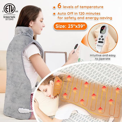 Mia&Coco Heating Pad for Neck Shoulders and Back, XL 23"x39" Soft Flannel Wrap