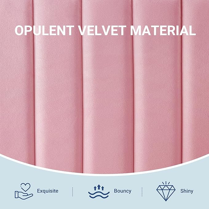 Allewie Twin Bed Frame, Velvet Upholstered Platform Bed with Adjustable Vertical Channel Tufted Headboard, Mattress Foundation with Strong Wooden Slats, Box Spring Optional, Easy Assembly, Pink