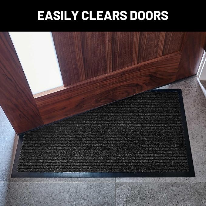 Sierra Concepts 2-Pack Front Door Mat Ribbed Black - Indoor Outdoor Floor Doormat Entryway Welcome Mats - Entrance Shoe Scraper, Entry Inside Outside Garage, 30" x 17"