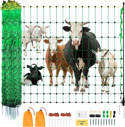 VEVOR Electric Fence Netting, 50" H x 164' L, Livestock Net Fencing with Posts & Stakes, Portable Mesh Nets for Goats, Sheep, Deer, Hogs, Dogs, Electric Fencing for Backyards, Gardens, Farms, Ranches