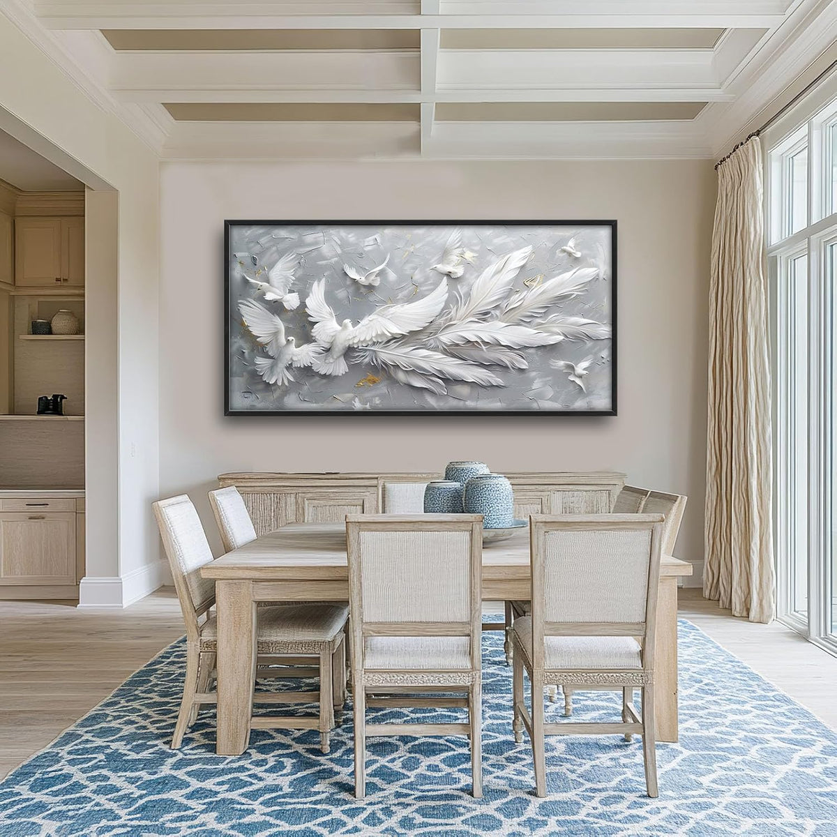Quorin Feather Dove Bird Large Wall Art White Gray Holy Wings Pictures Peaceful Birds Flying Wall Decor Canvas Print Painting Artwork for Bathroom Living Room Bedroom 60L x 30W