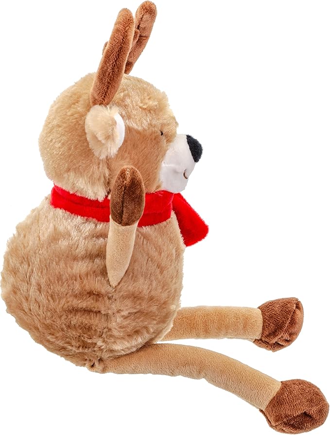 Giftable World Holiday Plush Pet Toy Fun for Christmas Designs with Squeaker Dog Chew Toy (13" Long Legs Reindeer w/Squeaky Ball)