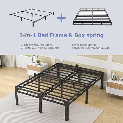 NKZ 24 Inch Twin Size Bed Frame, Metal Bed Frame & Box Spring 2 in 1 Platform with Round Corner Legs, 4000Lbs Heavy Duty Metal Frame, Mattress Slide Stopper, Headboard Hole, Noise-Free, Easy Assembly