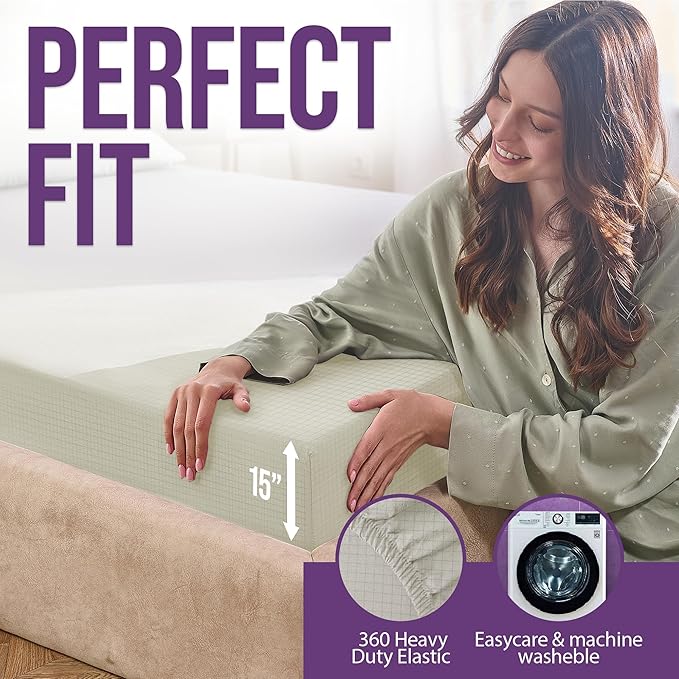 Earth Grounding Sheets Twin XL Size with 12% Silver Fiber & 4% Silk & 84% Cotton - Beige - SGS Quality Certified Grounded Well Bed Sheet - Conductive Fitted Sheet for Better Sleep