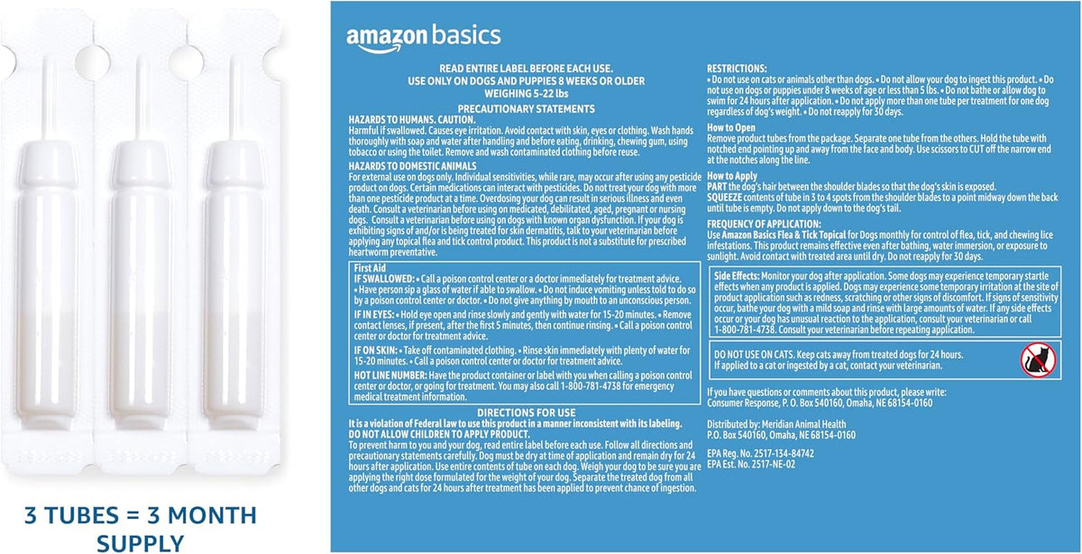 Amazon Basics Flea and Tick Topical Treatment for Medium Dogs (23-44 Pounds), 3 Count (Previously Solimo)
