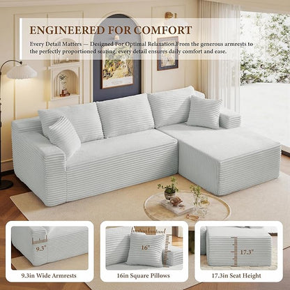 105" Sectional Couches for Living Room Cloud Couch Sofa with L-Shape Upholstered Boneless Couchs Modern Modular Sectional Couch with Chaise (Light Grey, 105" W+Right Facing Chaise+2Seaters)