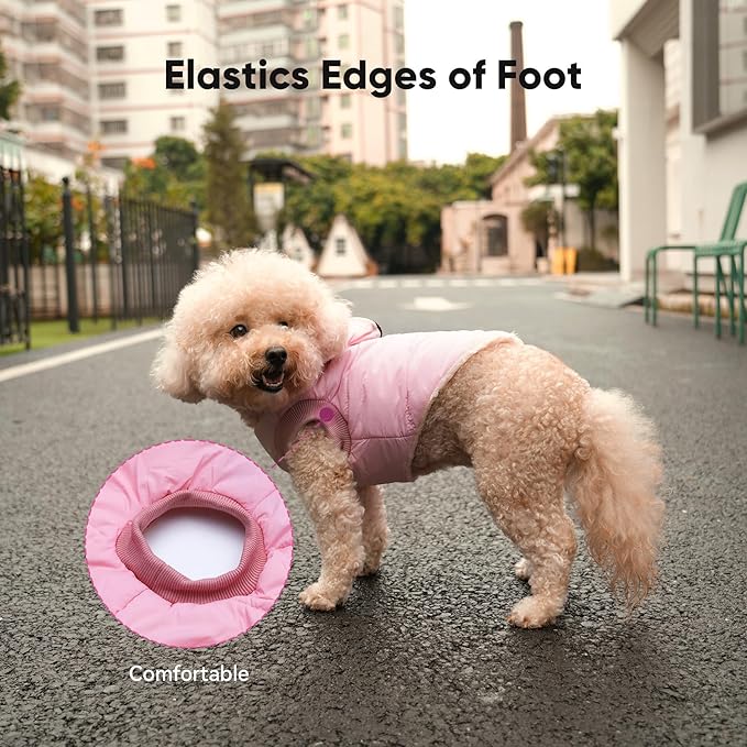 Fleece Lining Dog Hoodie with Harness Built in,Extra Warm Large Dog Jacket in Winter Doggie Coats with Hooded,Light Pink XXL