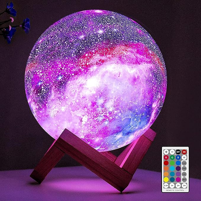 BRIGHTWORLD Moon Lamp Galaxy Lamp 5.9 inch 16 Colors LED 3D Moon Light, Remote & Touch Control Moon Night Light Christmas Gifts for Girls Boys Kids Women Birthday（Wooden Base）