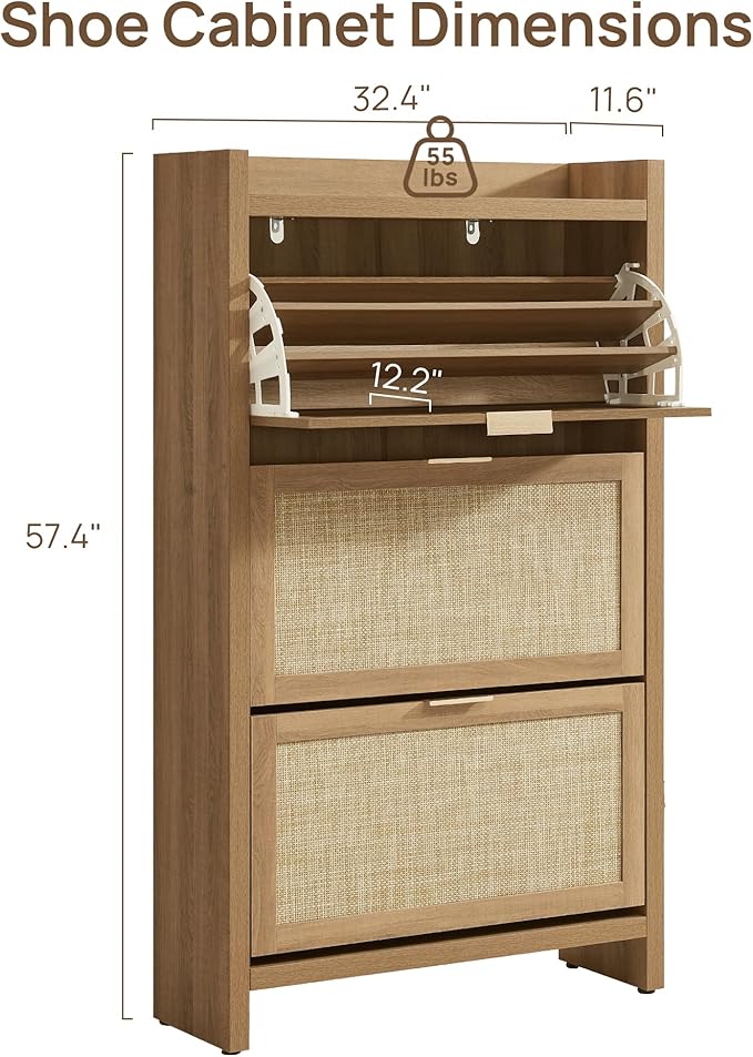 SICOTAS Rattan Shoe Storage Cabinet
