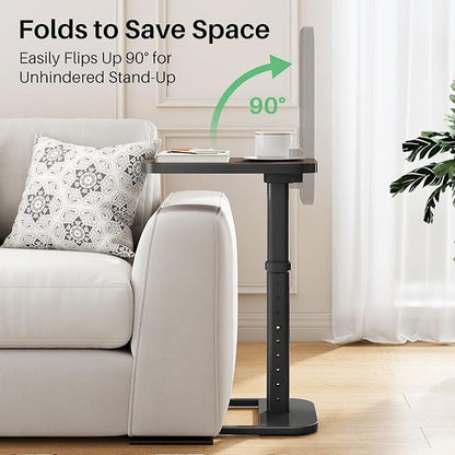 Kitstorack TV Tray Table, Adjustable Height & Rounded Metal Corners, Snack Table for Couch, Sofa, Bed, Chair, Living Room, C Shaped End Side Table for Eating, Dinner or Laptop, Small Spaces, Espresso