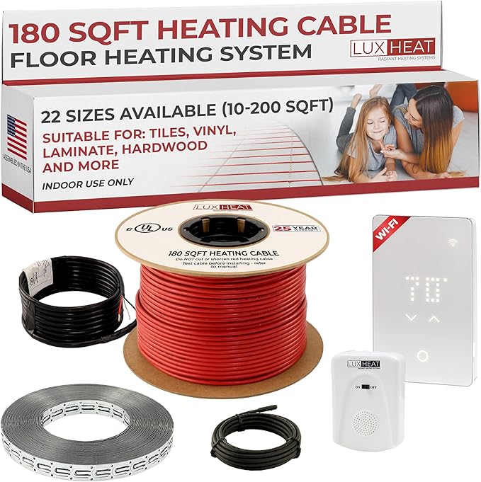 LuxHeat 180sqft Floor Heating Cable Kit - 240v Floor Warming System - Complete
