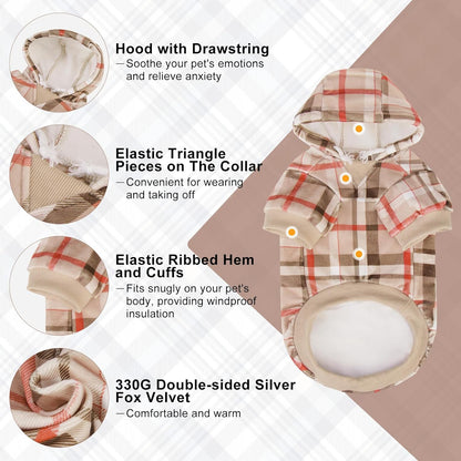 BEAUTYZOO Dog Hoodie Sweaters for Small Medium Large Size Dogs Girls Boys- Premium Quality, Ultra Soft, Superior Comfort Fit, Fleece Lined Hooded Sweatshirt- Cold Weather Pet Clothes Winter Coat,Plaid