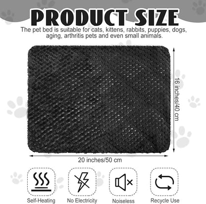 4 Pcs Self Heating Cat Pad Self Warming Cat Bed Dog Heating Pad Washable Thermal Pet Mat for Indoor Outdoor Pet 16 x 20 Inch Removable Non Slip(Black)