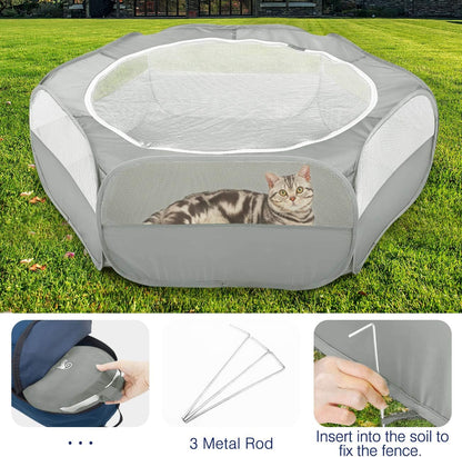Pawaboo Small Animals Playpen, Waterproof Small Pet Cage Tent with Zippered Cover, Portable Outdoor Yard Fence with 3 Metal Rod for Chick/Kitten/Puppy/Guinea Pig/Rabbits/Hamster/Chinchillas,Light Gray