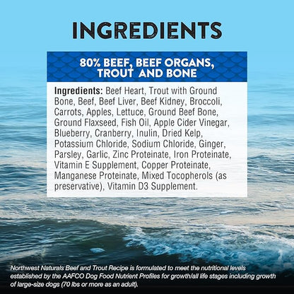 Northwest Naturals Freeze-Dried Beef & Trout Dog Food - Bite-Sized Nuggets - Grain-Free, High-Protein, Raw Diet, Human-Grade Ingredients, All Natural, Omega-3 for Skin & Coat, Made in USA, 25 Oz