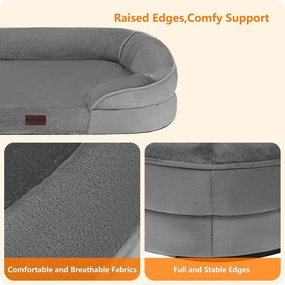 Dwanton Orthopedic Dog Bed for Medium Dogs with Gel Memory Foam, Waterproof Dog Sofa, Washable Pet Bed with Four Sided Bolster Cushion, Removable Cover & Non-Slip Bottom, 36", Medium Grey
