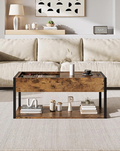 KJGKK Coffee Table, 40" Center Table with Storage Shelf, Rectangle Coffee Table, for Living Room, Toolless, Easy Assembly, Simple Style, Rustic Brown (Colonial)