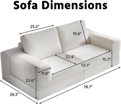 Cloud Modular Sectional Sofa, DIY Combination Modular Couch for Living Room, Unique Knitted Fabric Love Seat Couches with 2 Pillows, 2 Seater Comfy Sectional Couch with No Assembly (Beige)