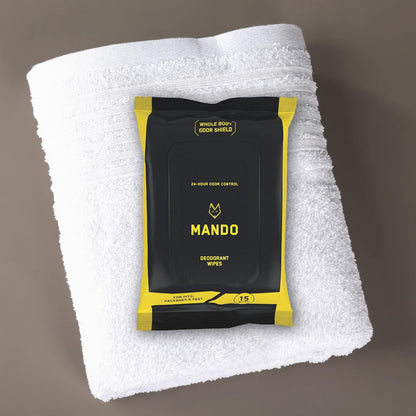 Mando Deodorant Wipes - 24 Hour Odor Control - Aluminum Free, Baking Soda Free, Skin Safe (15 Count (Pack of 3)