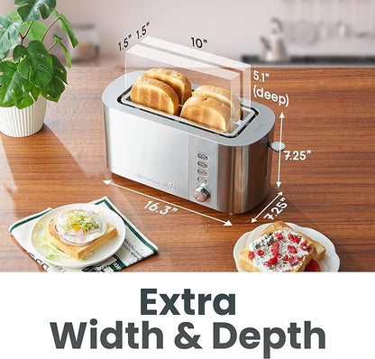 Elite Gourmet ECT4123 Long Slot 4 Slice Toaster, Extra Wide 1.5" and 5.1" Deep