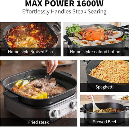 6-Quart Electric Skillet with Grill | Non-Stick PFOA-Free Ceramic-Coated Pot