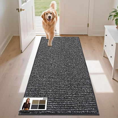 JSEI Dirt Trapper Door Mat 24"x60" Non-Slip Washable Entrance Mat, Dog Doormats, Absorbent & Fade-Resistant Floor Mats, Low Profile Welcome Mats for Entryway, Front Door, and Inside Entrance, Charcoal