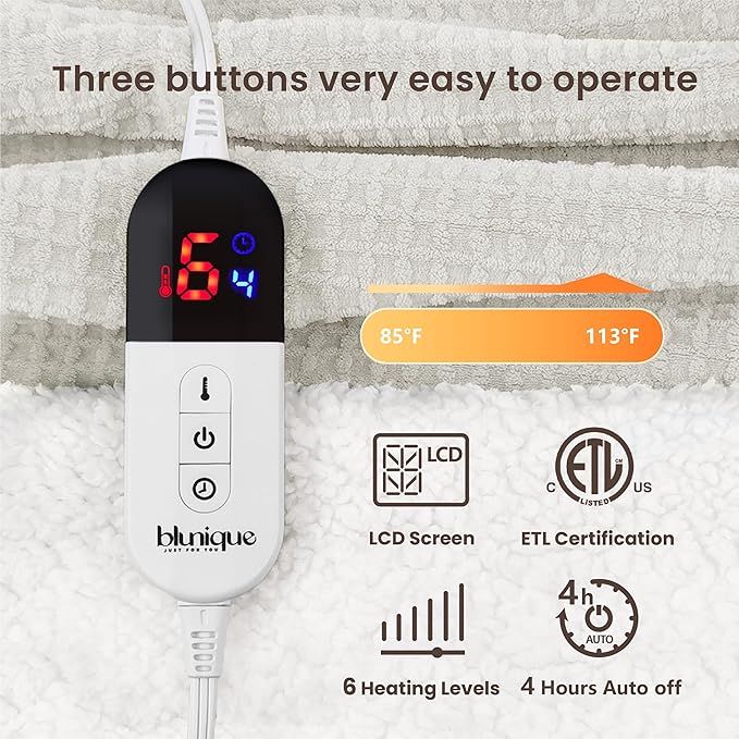 Heated Blanket Electric Throw Waffle, 50x60 Inches Sherpa Fleece Fast Heating