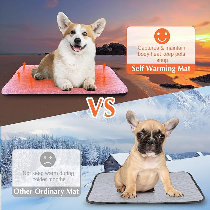 4 Pack Self Warming Cat Pads Self Heating Cat Mat Washable Homeless Dogs Thermal Pads Kennel Pad Reflects Body Heat Warm Crate Bed Mat for Indoor Outdoor Pet(Pink,16 x 20 Inch)