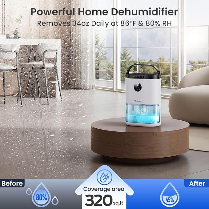 Dehumidifier for Home, 68 OZ Water Tank Dehumidifiers for Bathroom, Living room