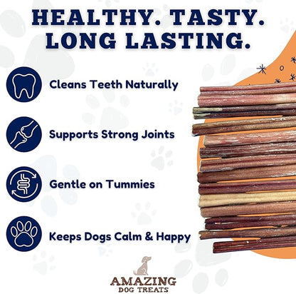 Amazing Dog Treats - Bully Sticks for Small Dogs (12 Inch Small- 50 Count) - Premium Thin Junior Bully Sticks for Dogs