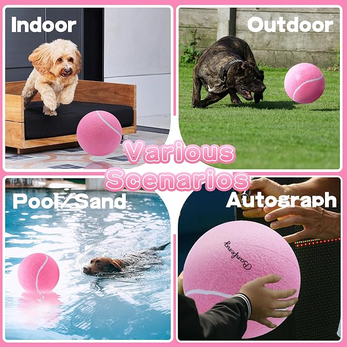 Big Tennis Ball for Dogs, Giant Dog Tennis Ball Toy Large Outdoor Sports Gift for Small Medium Large Dog (Pink, 9.5 inch)