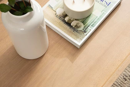 Kate and Laurel Eastmont Rectangle Wood Coffee Table, 46 x 22 x 17, Light Natural, Large Mid-Century Wooden Living Room Table with Stylish Tapered Legs and Adjustable Feet