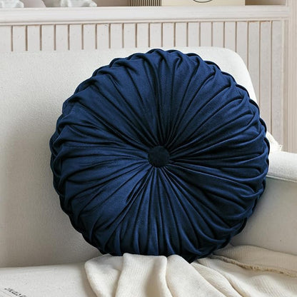 Teieas 2 Pcs Round Throw Pillows Decorative Pumpkin Velvet Boho Pleated Bed Pillows Back Support for Couch Chair Dorm Car 14.96'' (Navy Blue)