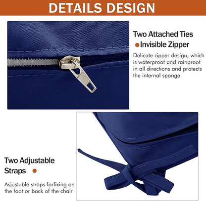 Outdoor Chair Cushions 18.5x16 Inch Waterproof Patio Chair Cushions with Tie 5 Year Color Fastness Thick Outdoor Seat Cushion for Patio Furniture Navy Set of 4