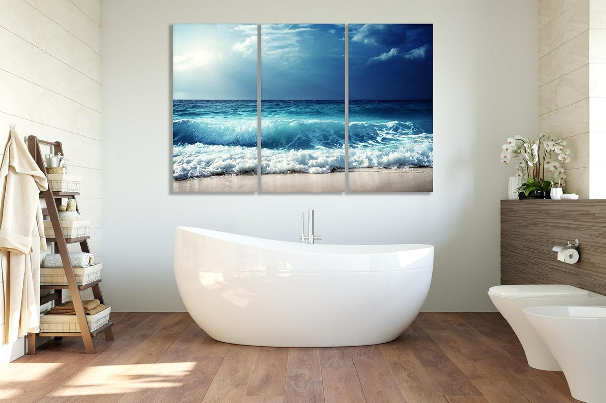 Nature Wall Art Prints - Ocean Forest Mountain Lake Canvas Landscapes - Small to Extra Large Living Room Bedroom Kitchen Bathroom Décor (Summer Ocean Beach, 55L" x 83W"- 3 Panels)