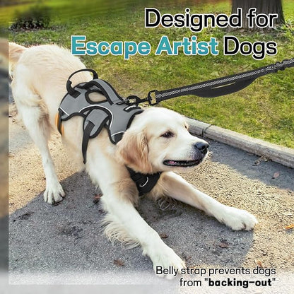 rabbitgoo Escape Proof Dog Harness for X-Large, No Pull with Lift Handle | No Escape, Full Soft Padded, Reflective Adjustable Vest, Leash Clip for Walking Hiking Training, Grey, X-Large