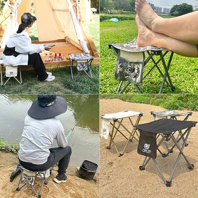 Opliy Camping Stool, Folding Small Chair Portable Camp Stool for Camping Fishing Hiking Gardening and Beach, Camping Seat with Carry Bag (Blue-Leaf)