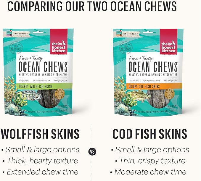 The Honest Kitchen Ocean Chews™ Hearty Wolffish Skins Dog Treats, 3.25 oz (Beams™)