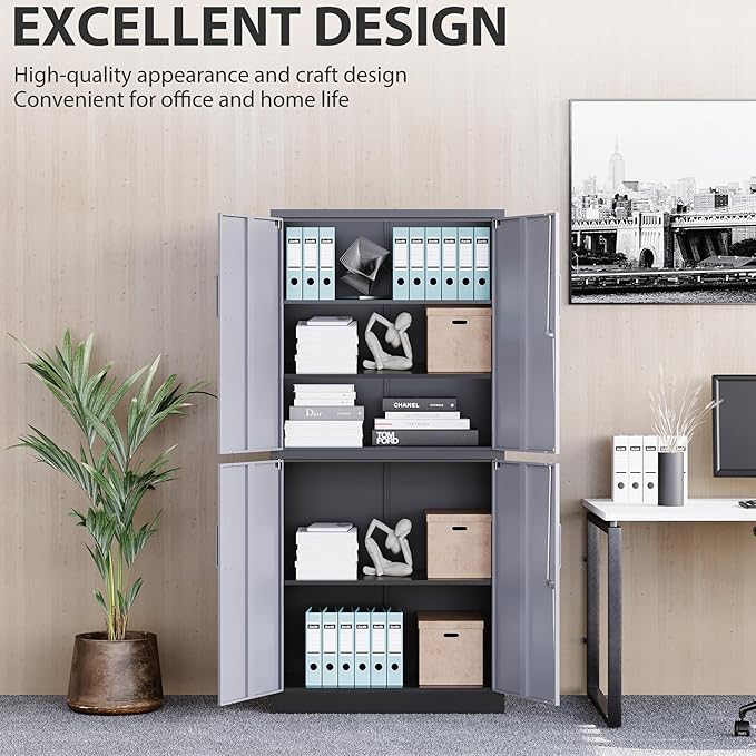 Metal Storage Cabinets with Doors and Shelves, 4 Door Lockable Storage Cabinets