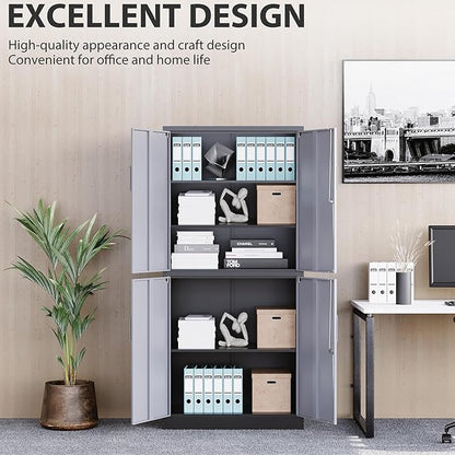 Metal Storage Cabinets with Doors and Shelves, 4 Door Lockable Storage Cabinets