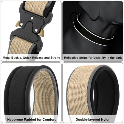 Plutus Pet Tactical Dog Collar, Reflective, Adjustable Heavy Duty Dog Collar, Soft Padded and Comfortable, for Small Medium and Large Dogs (Beige, S)
