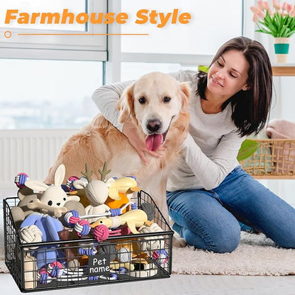 Dog Toy Bin Toy Basket Metal Storage Box with Handles Dog Organizer Chew-Proof Dog Toy Box Blankets Leashes Chest Puppy Dog Toy Storage Container Home Decor Pet Toys Dog Cat