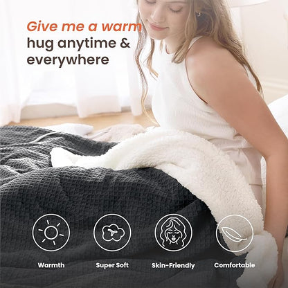 Heated Blanket Electric Blanket Full Waffle, 72x84 Inches Sherpa Fleece Fast