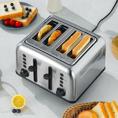 BUYDEEM DT640 Retro 4 Slice Toaster, 7 Shade Settings, Extra Wide 1.5'' Slots