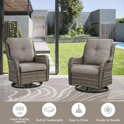 Belord Outdoor Wicker Furniture Patio Set - 7 Piece Backyard Furniture Grey Rattan Conversation Sets with Swivel Rocker Chairs, Rattan Sofa, Club Chairs and Coffee Table, Grey Cushion