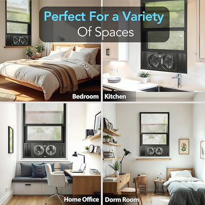 Comfort Zone Window Fan for Bedroom, 9 inch 3 Speed Dual Fans