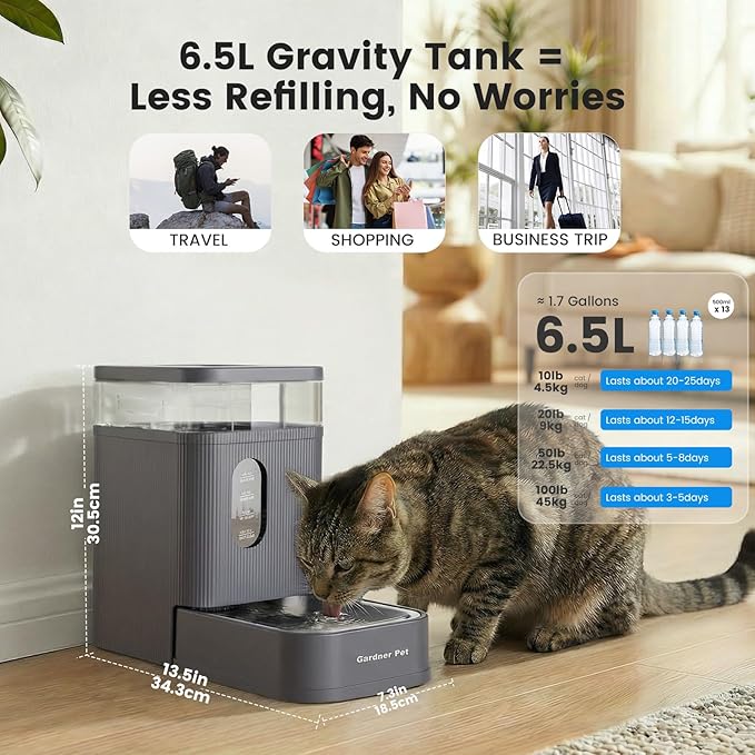 Gardner Pet 1.7 Gallon Automatic Dog Water Bowl Dispenser 6.5L Gravity Water