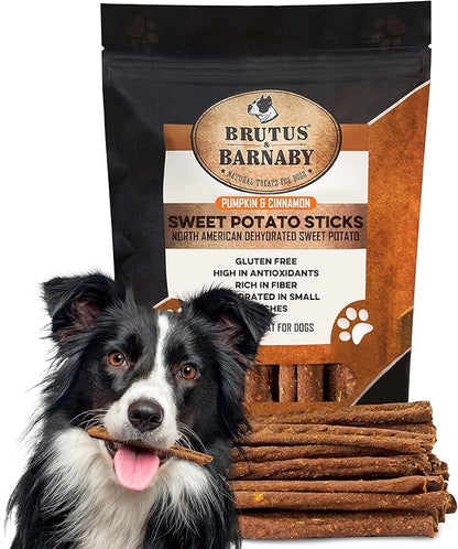 BRUTUS & BARNABY USA Sweet Potato Dog Treats - Grain Free, Cinnamon Pumpkin Crunchy Sticks are Great Tasting, Promotes Positive Dog Gut Health with Natural Anti-Diarrhea Properties,(2lb Bag)