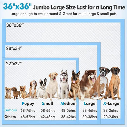 Gimars 4XL 36"x36" Thicken Heavy Absorbent Dog Pads 100 Pack - Jumbo Disposable Wee Wee Pads Quick Dry Leakproof Pee Pads for Dogs, Cats, Rabbits Pets
