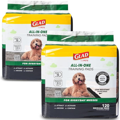 Glad for Pets Black Charcoal Puppy Pads - Super Absorbent Disposable Dog Pee Pads, Potty Training Pads, and Pet Supplies - Grey Dog Pee Pads for Crate Training and Indoor Use 17.5" x 23.5" - 120 Count